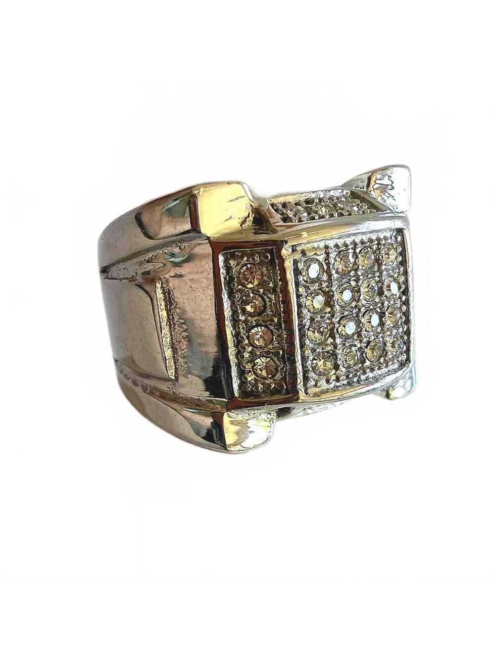 Spikes Stainless Steel Men's Ring with Rhinestone Accents Size 8